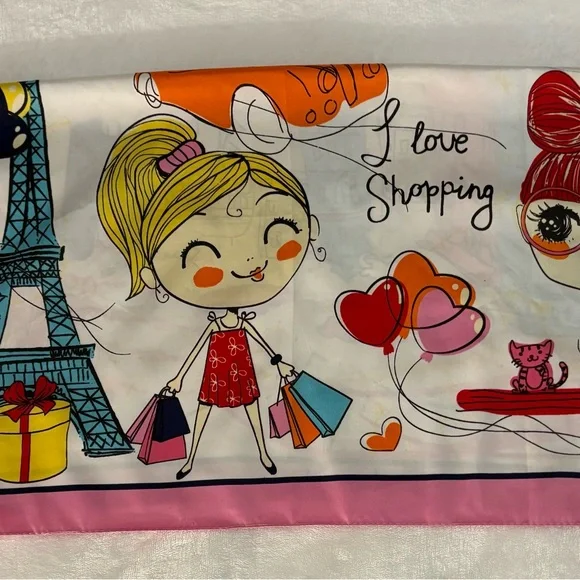 Magnolia Paris Print Scarf Eiffel Tower Pink Silk Feel Square Novelty Women - Picture 3 of 7